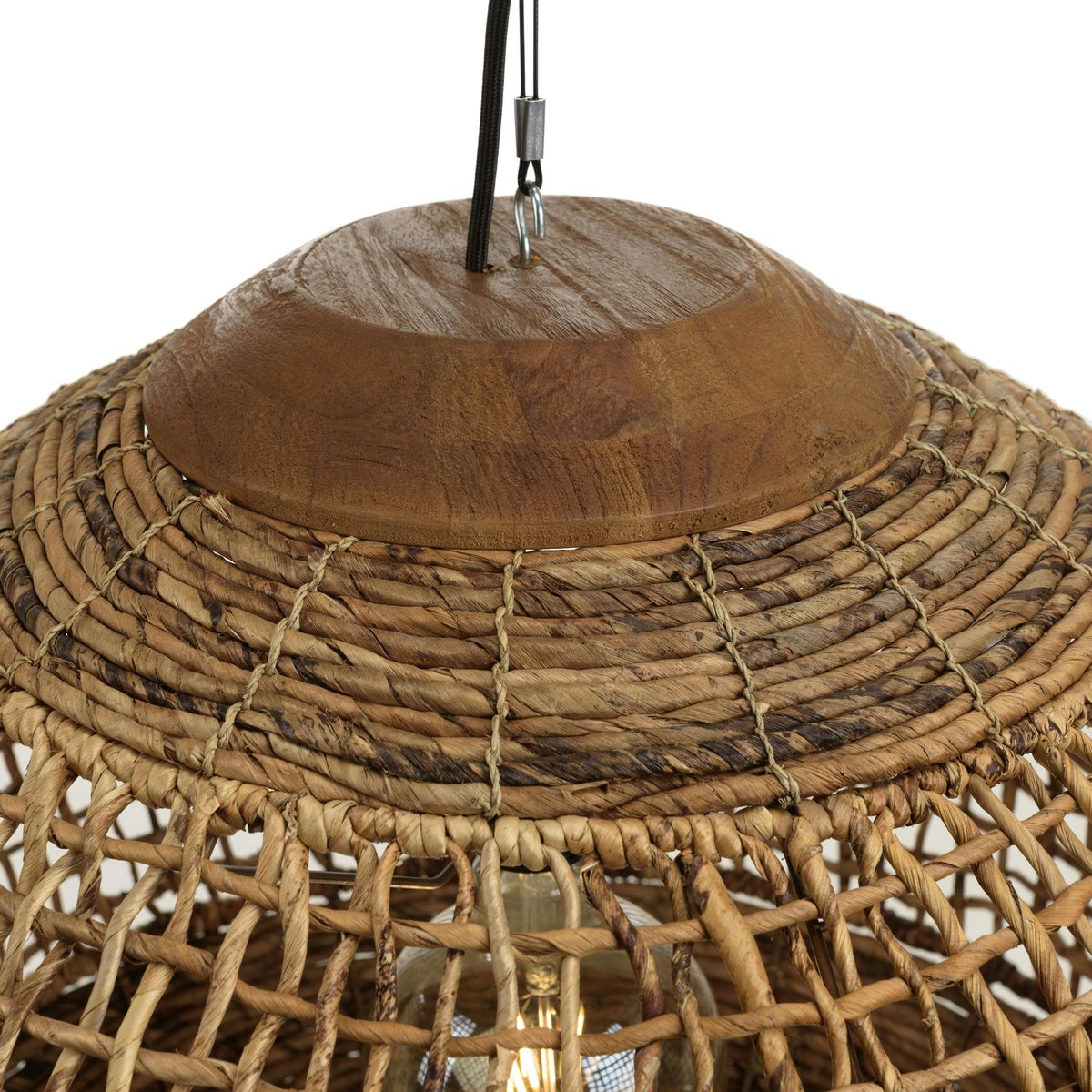 Suspension boule 60x60cm en abaca couleur naturelle et teck FOLELLI marron, PIER IMPORT