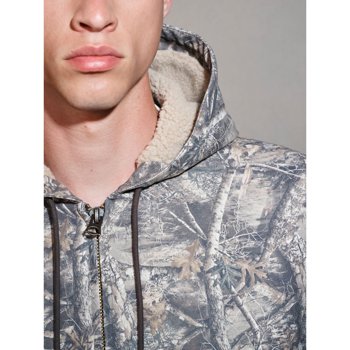 Veste à capuche en toile et peau lainée kaki realtree, NEXT