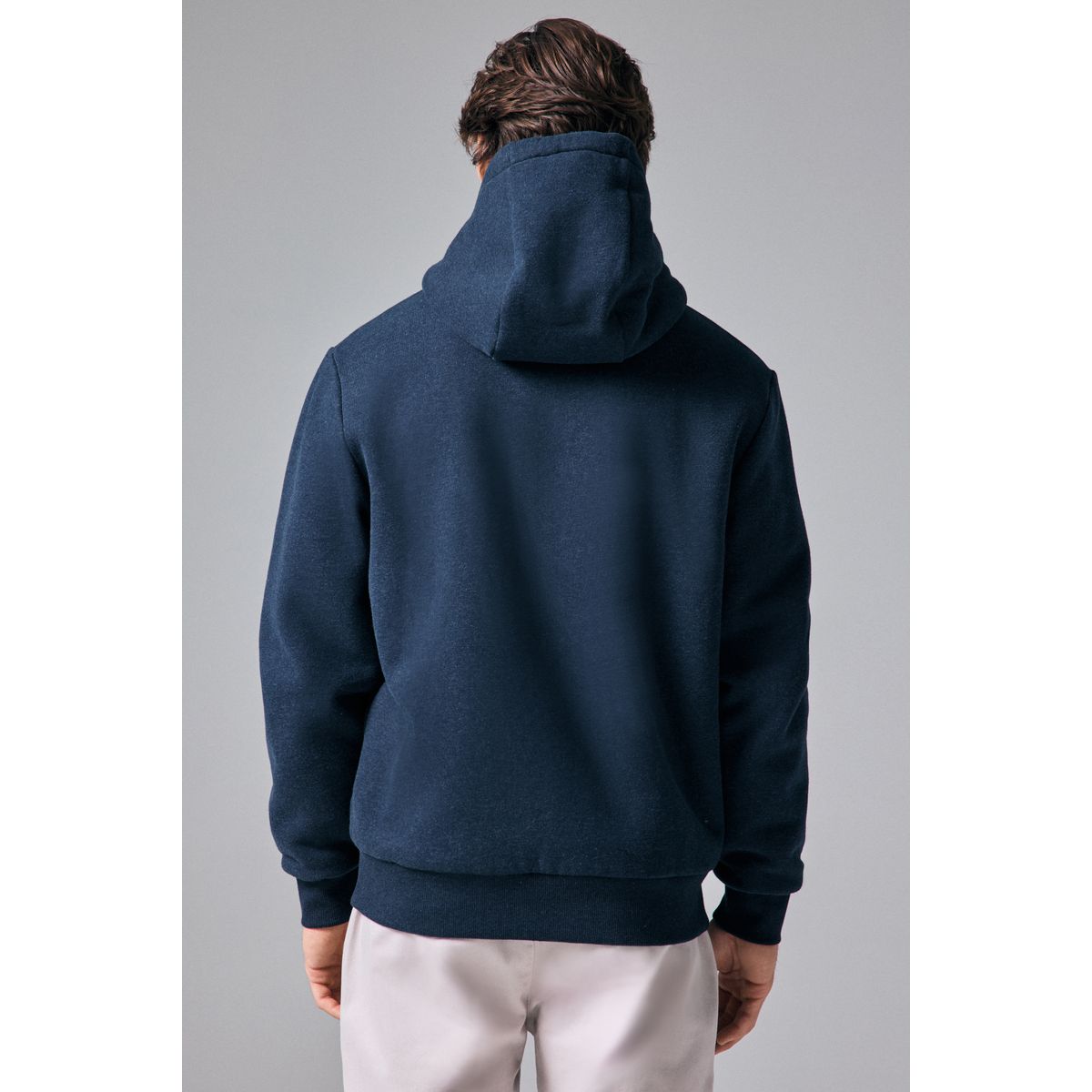 Sweat à capuche zippé doublée de peau lainée bleu marine, NEXT