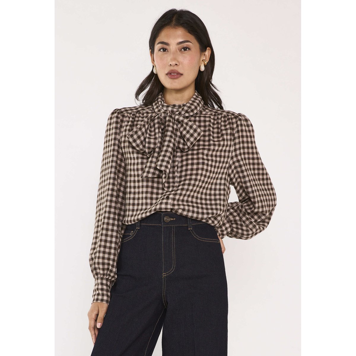 Blouse à carreaux en viscose mélangée SPIRIT beige, Maison 123