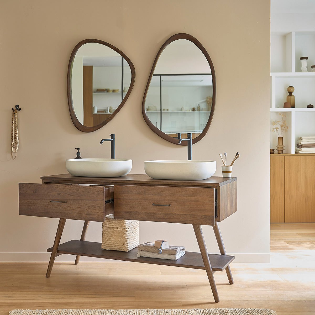 Meuble de salle de bain en mindi massif 135 cm CALIXTE marron, BERAH GETAH