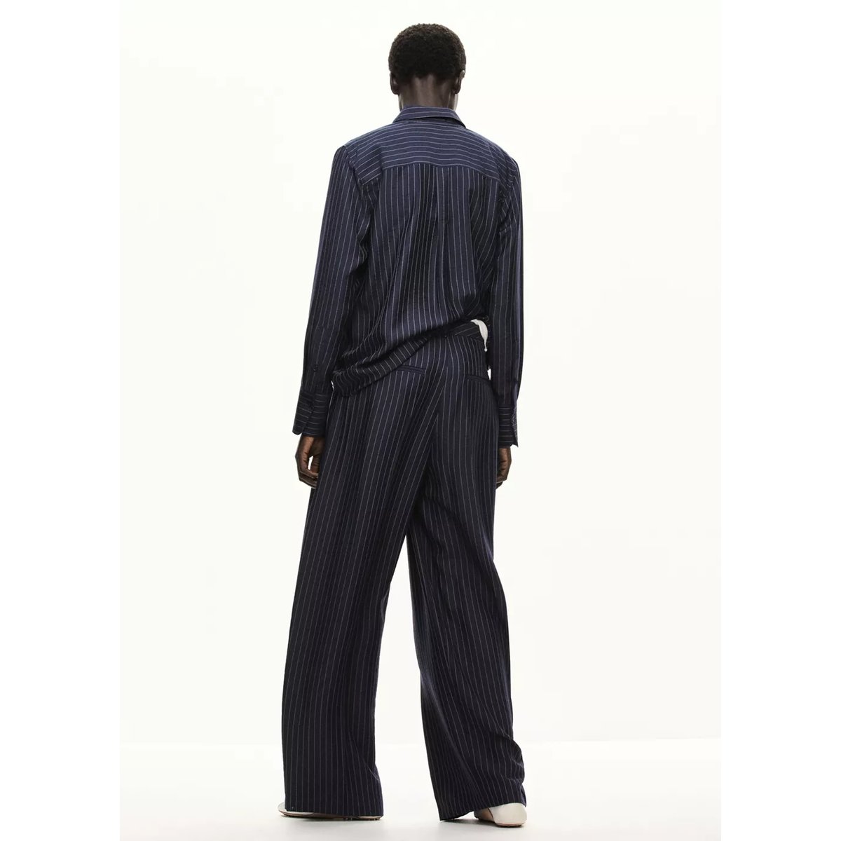 Pantalon wide leg à rayures tennis en contraste bleu marine, MANGO