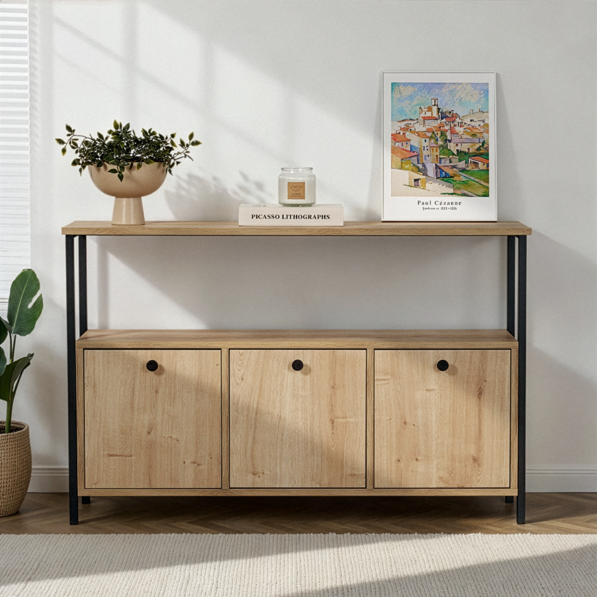 Buffet 3 portes avec étagère SIENNA chêne/ noir, CALICOSY