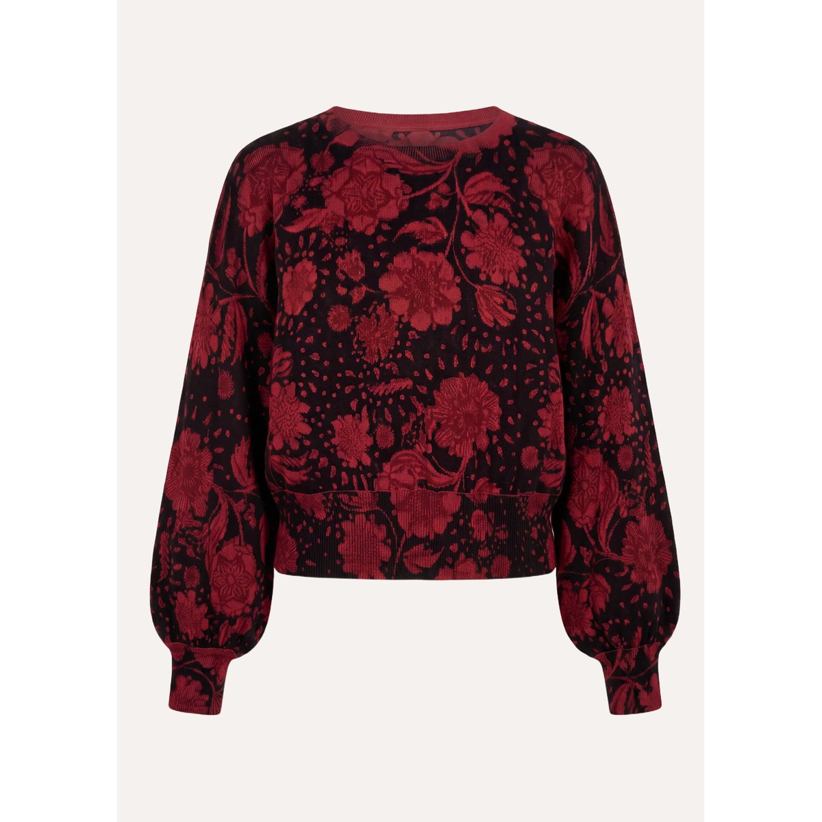 Pull en laine à imprimé col rond bordeaux, LA FEE MARABOUTEE