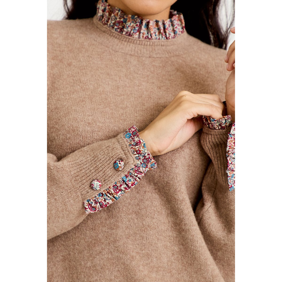 Pull col rond manches longues beige, CACHE CACHE
