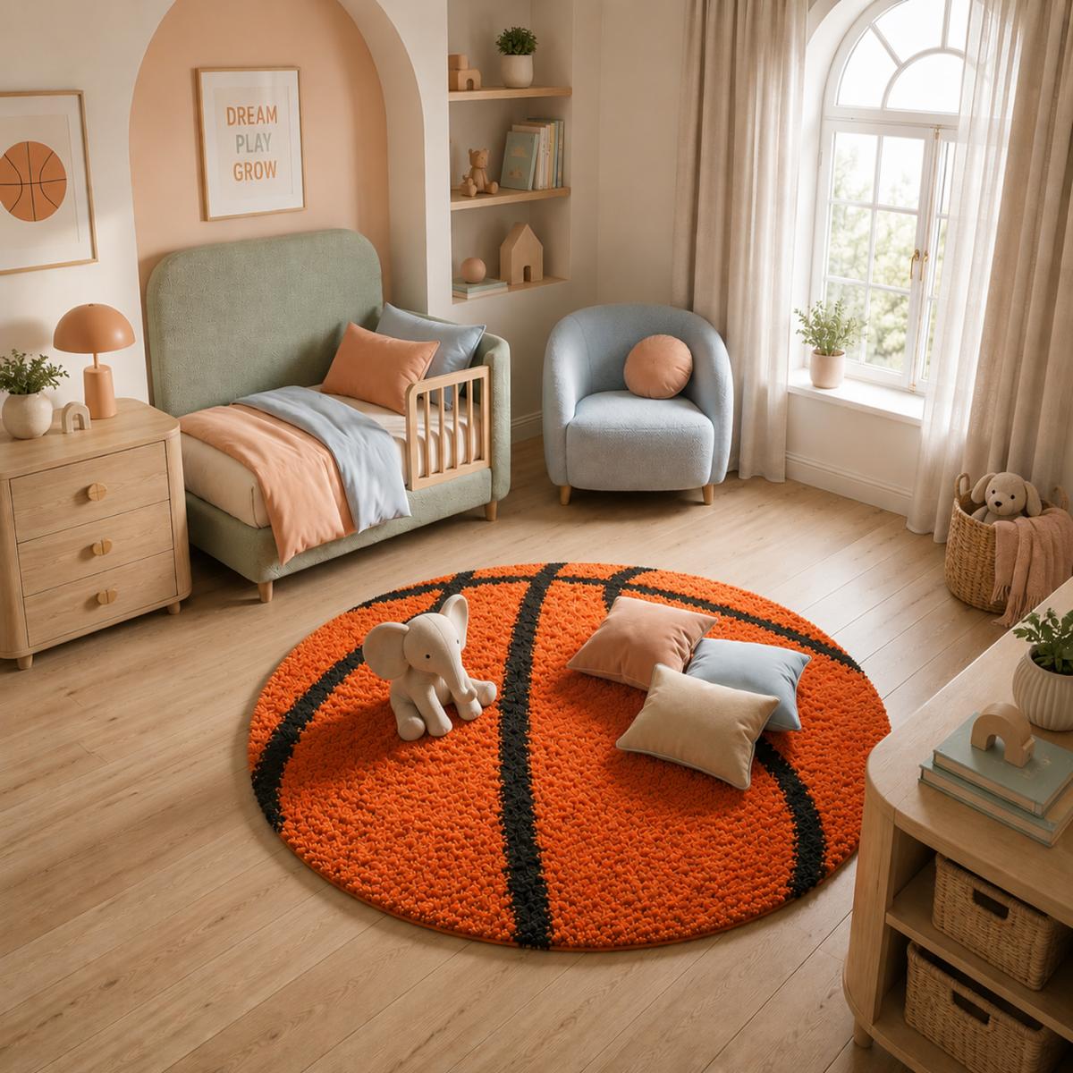 Tapis enfant tissé SHAGGY BASKET orange, noir, UN AMOUR DE TAPIS