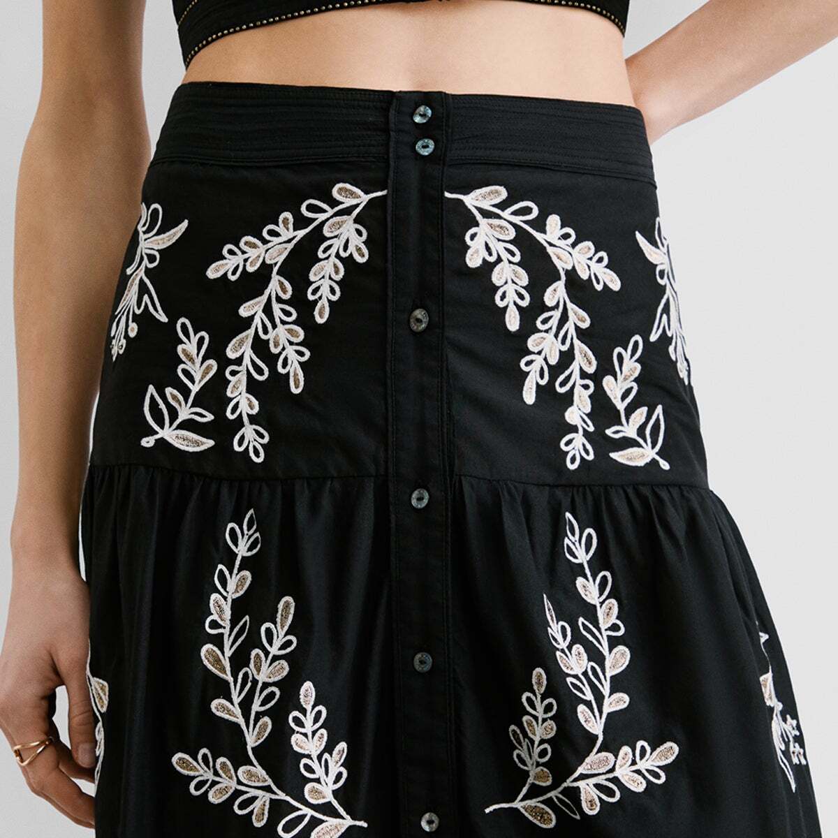 Jupe Midi Brodée En Popeline noir, PEPE JEANS