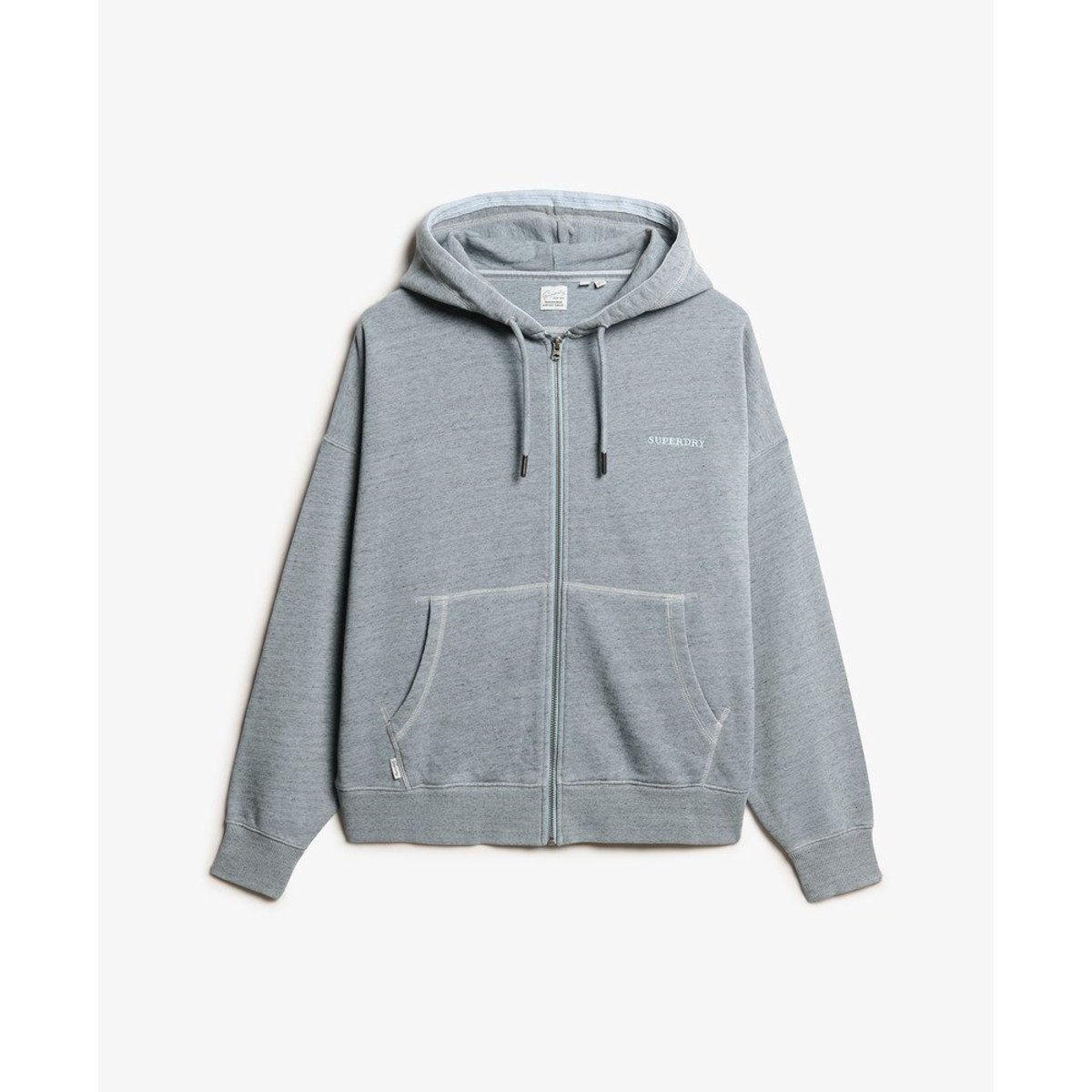 Sweat à capuche zippé surteint à logo Essential bleu brouillard, SUPERDRY