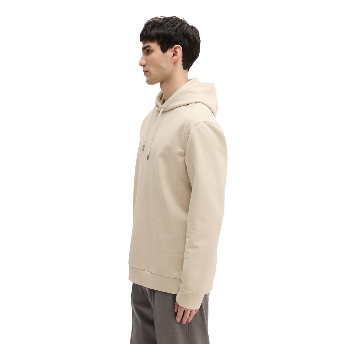 Sweat-shirt à capuche regular garment-dyed avec logo imprimé sur la capuche beige, MARC O'POLO