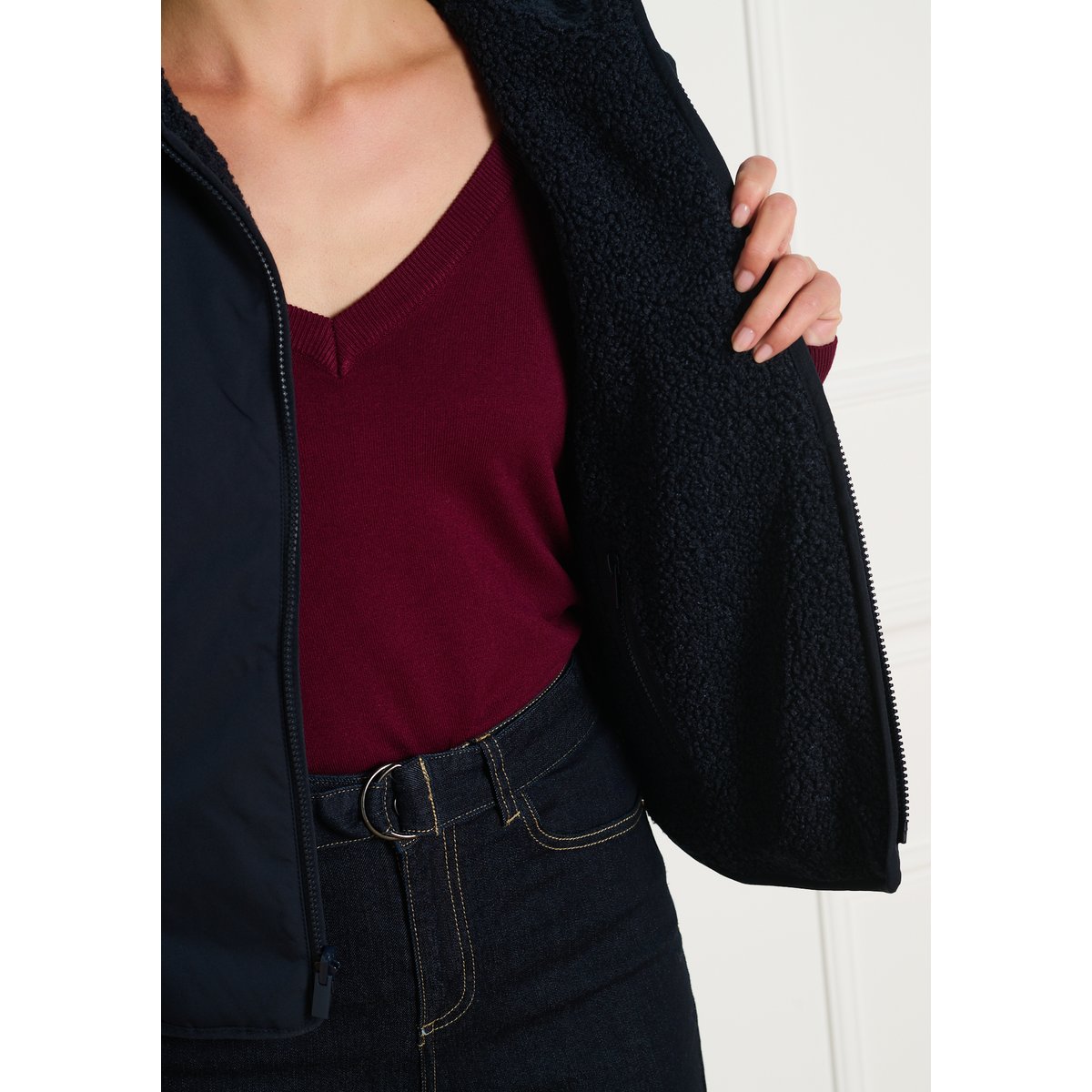 Gilet réversible effet sherpa bleu marine, LOLALIZA