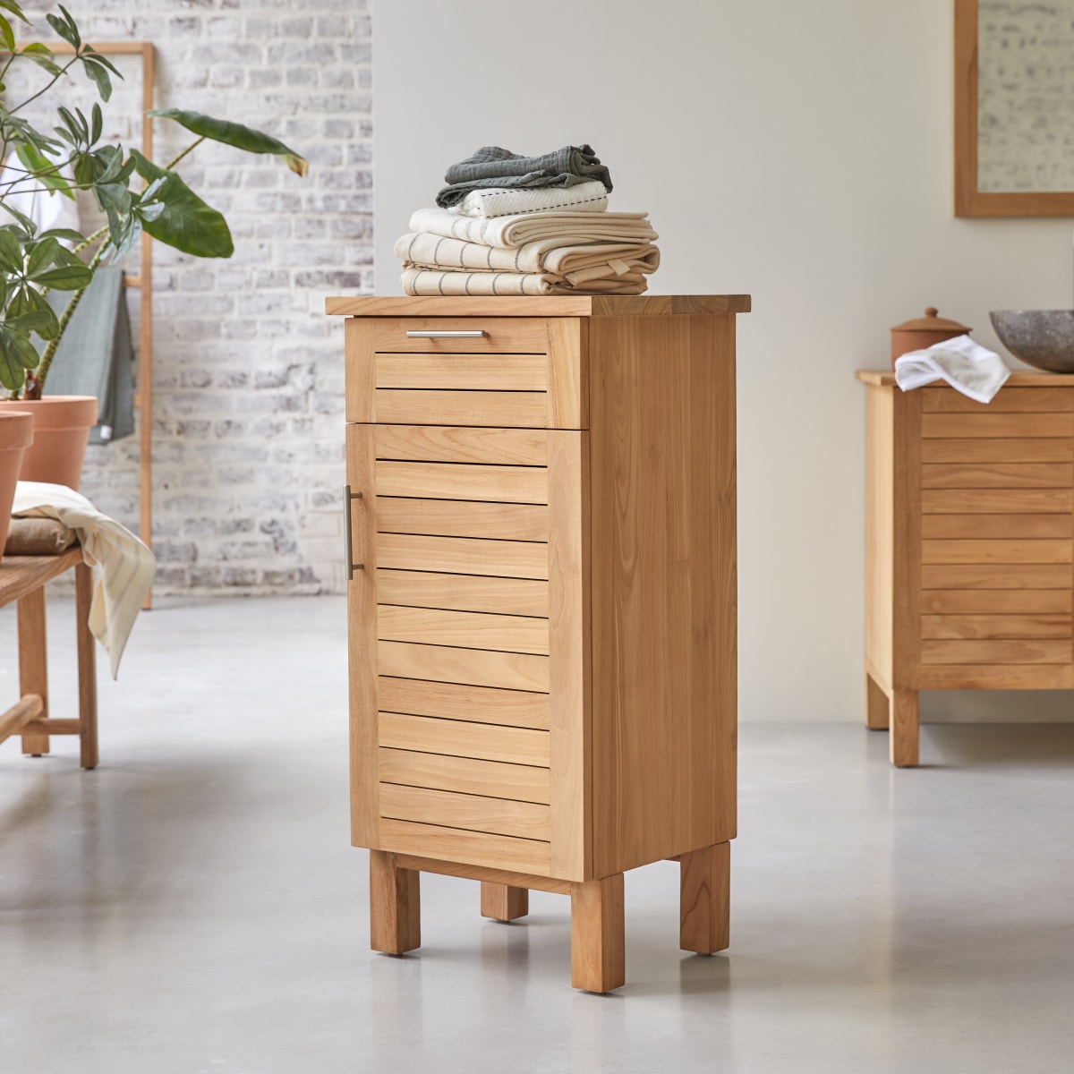 Meuble de rangement salle de bain en Teck massif, SOHO naturel, TIKAMOON