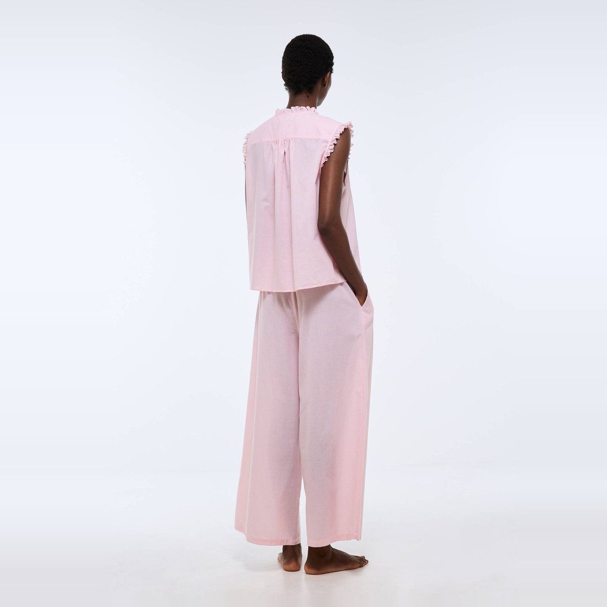 Pyjama uni à manches longues avec détail plastron en coton BIO blanc, MONOPRIX