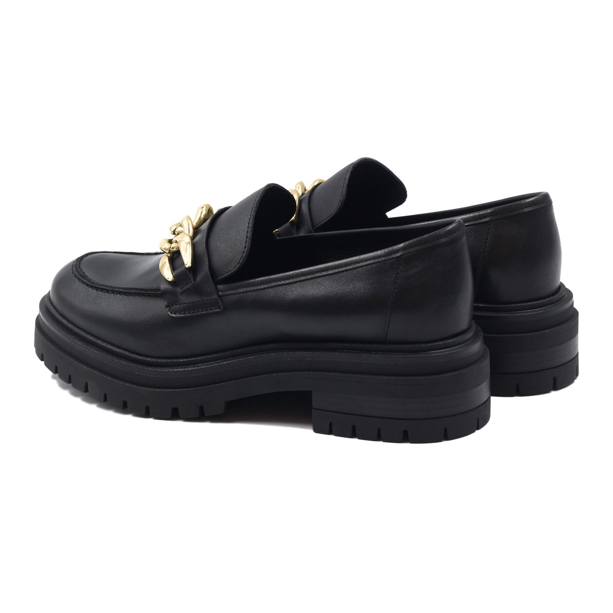 Mocassins crampons cuir lisse noir, JULES & JENN