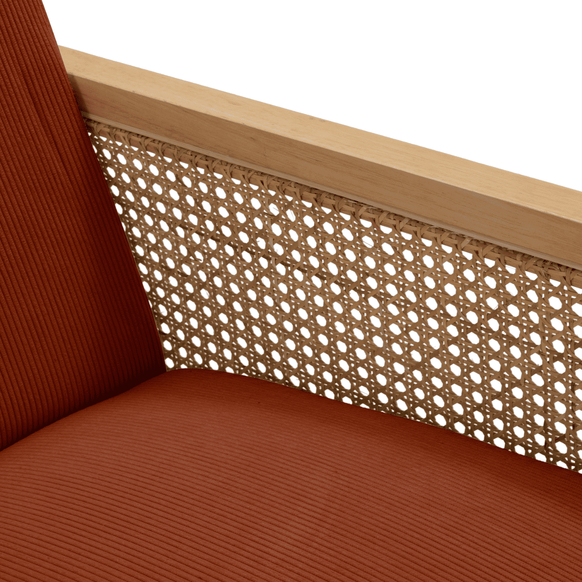 Fauteuil en tissu avec pieds en bois et rotin L68 cm - DEBRA orange, CALICOSY