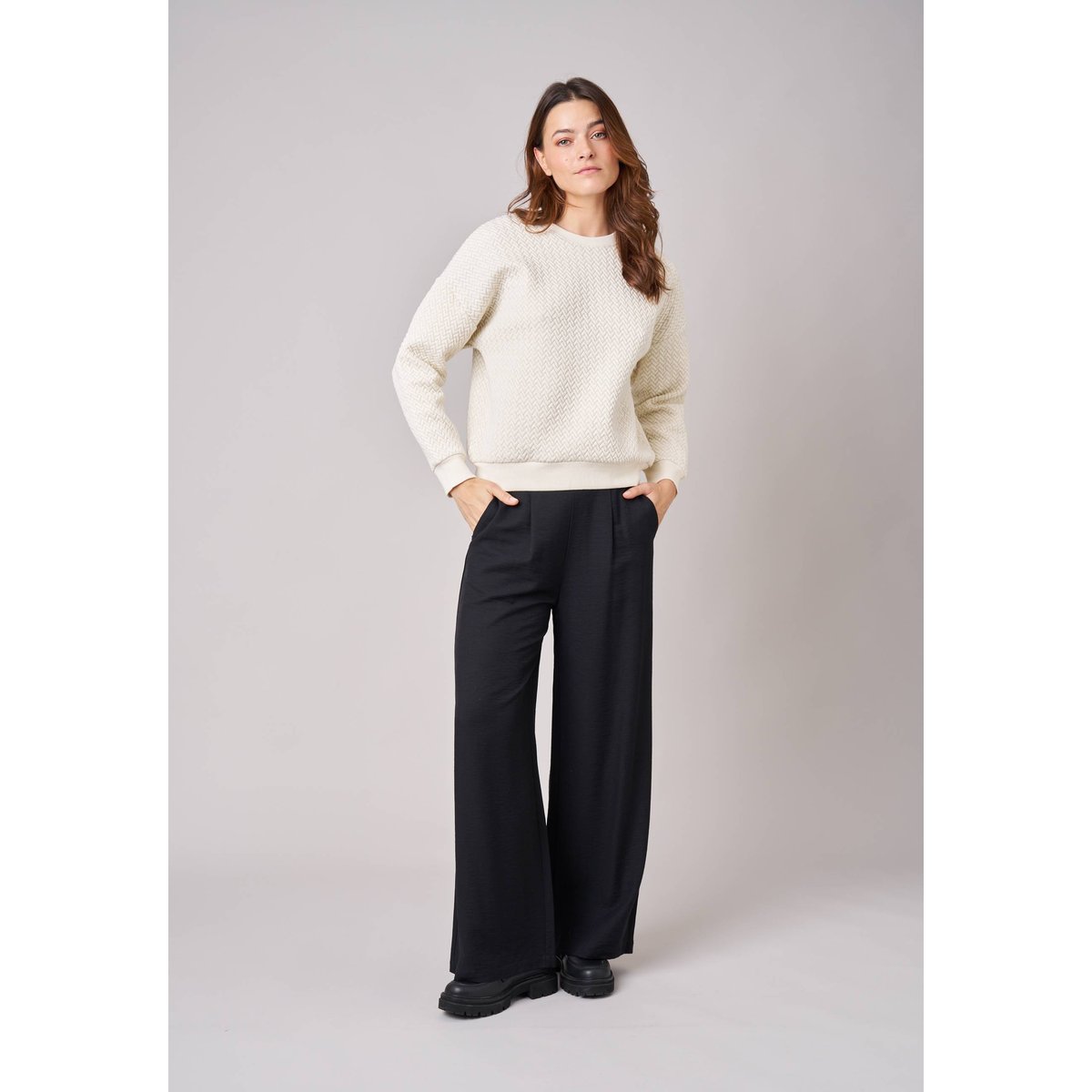 Sweat regular femme molletonné SALMA off white, DEELUXE