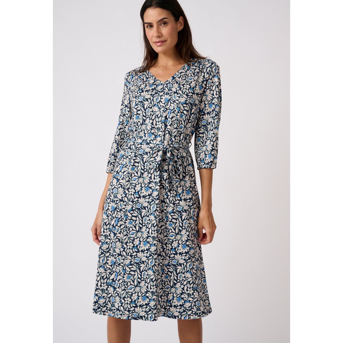 Robe maille crêpe stretch bleu fleuri, DAMART