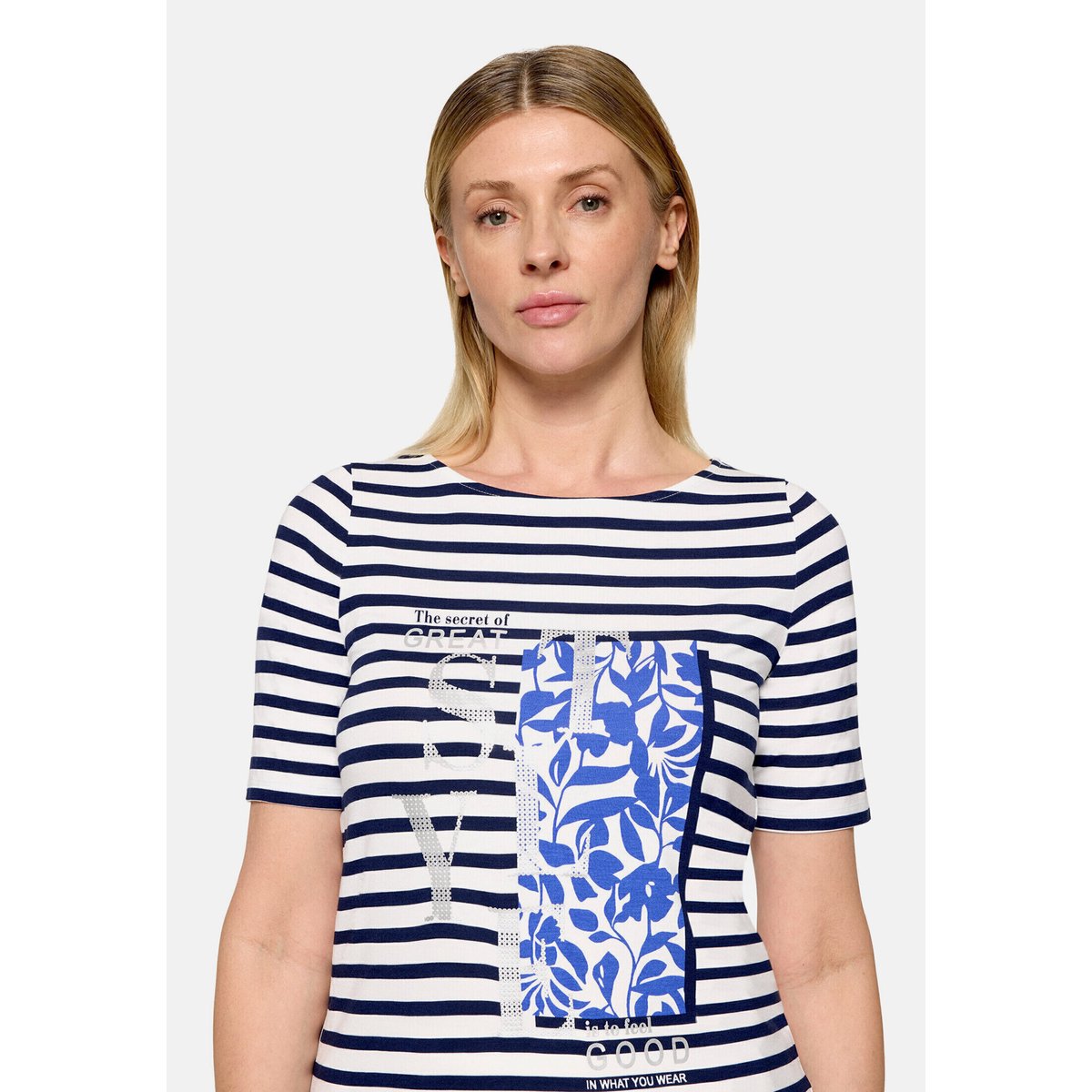 T-shirt à rainures à motif placé blanc/bleu, BETTY BARCLAY