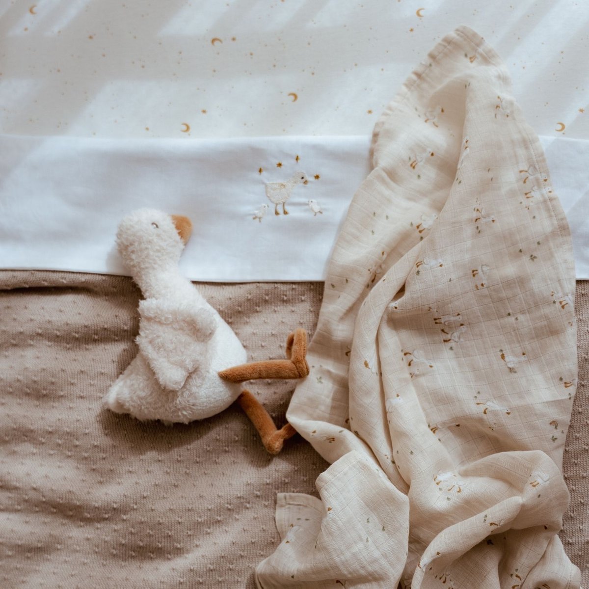 Drap de berceau blanc, beige, LITTLE DUTCH