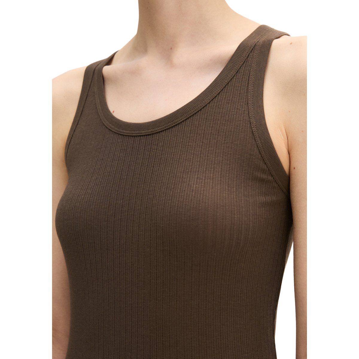 Débardeur côtelé slim en jersey de coton modal bio gris foncé, MARC O'POLO