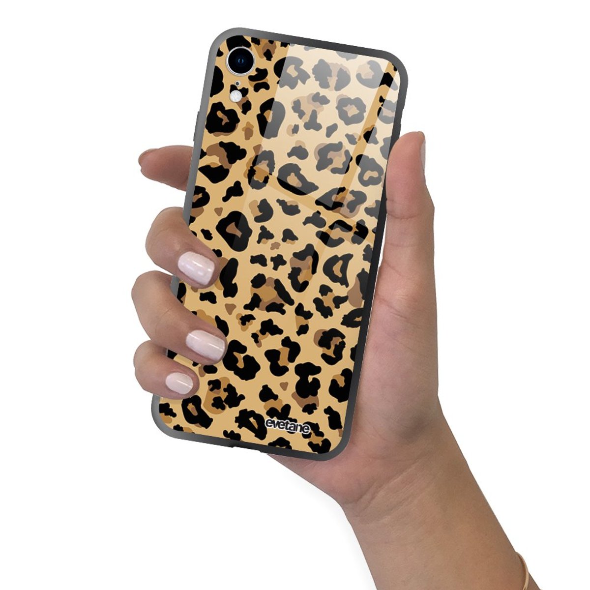 Coque en verre trempé iPhone Xr léopard beige, EVETANE