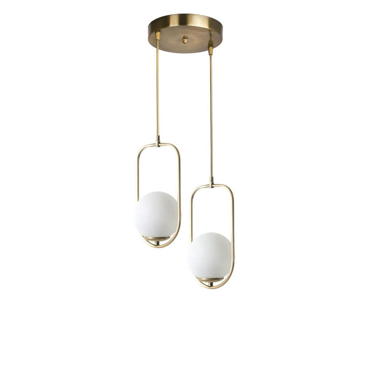 Suspension design dorée 2 globes blancs sur cadres SIERRE doré, PIER IMPORT