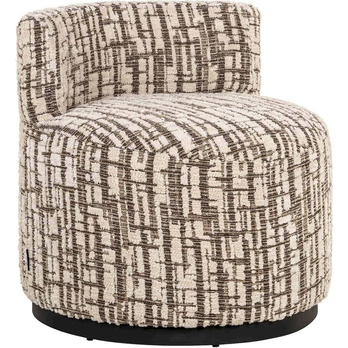 Fauteuil lounge rond, Dalia crème texturé motif marron, RECOLLECTION