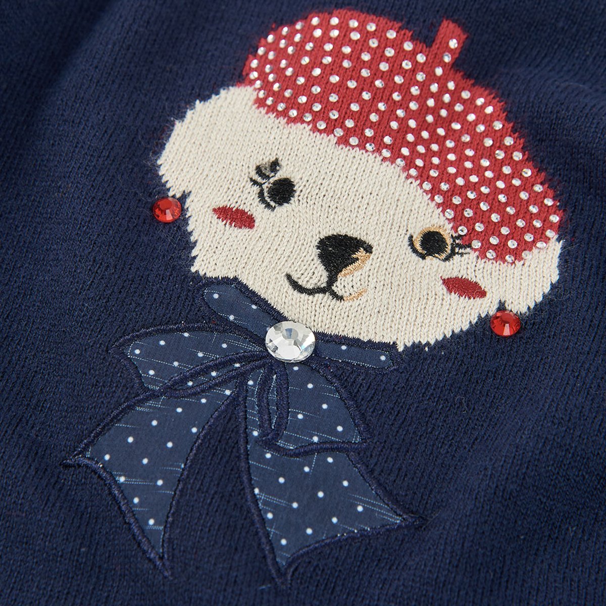 Robe fille brodée d'ourson avec béret bleu, BOBOLI