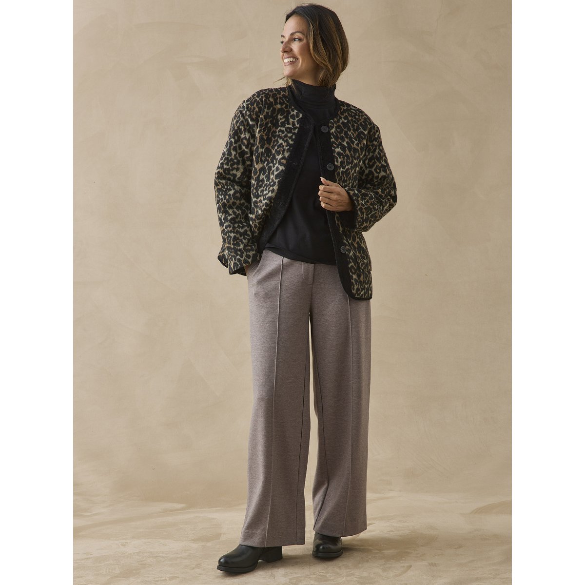 Pantalon droit long maille milano chiné vison, DAXON