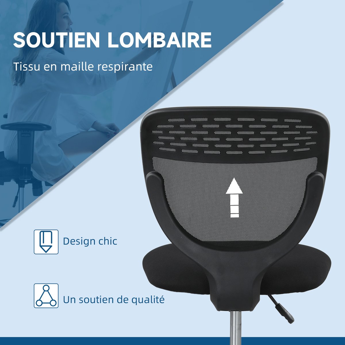 Chaise de bureau pour poste de travail debout noir, HOMCOM
