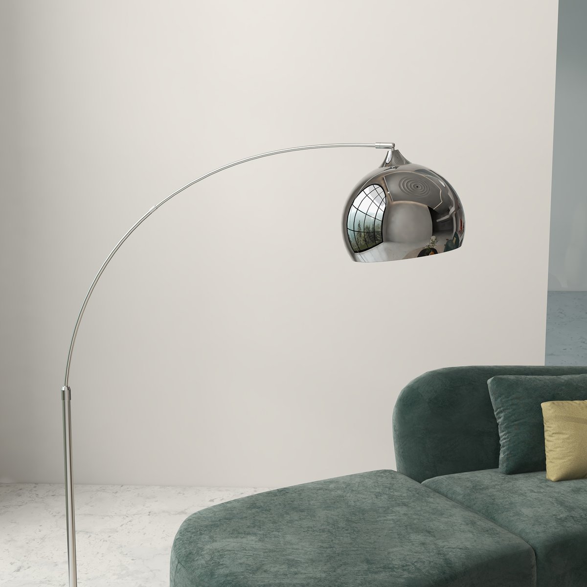 Lampadaire arc - lampadaire arceau courbé design - marbre noir métal gris, HOMCOM