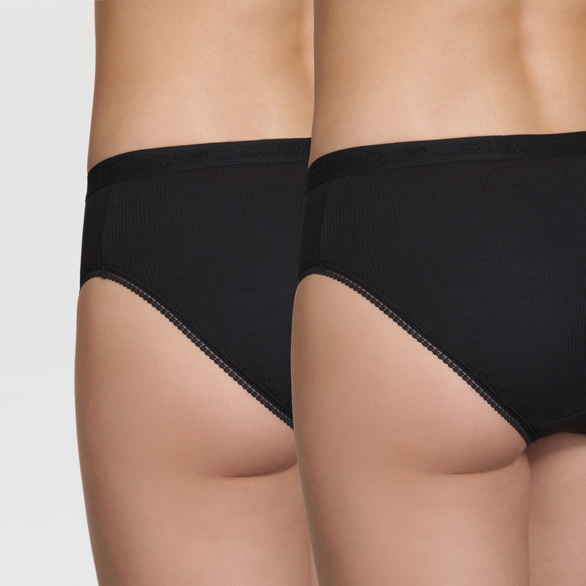 Lot De 2 Culottes Hautes Pur Coton noir, DIM
