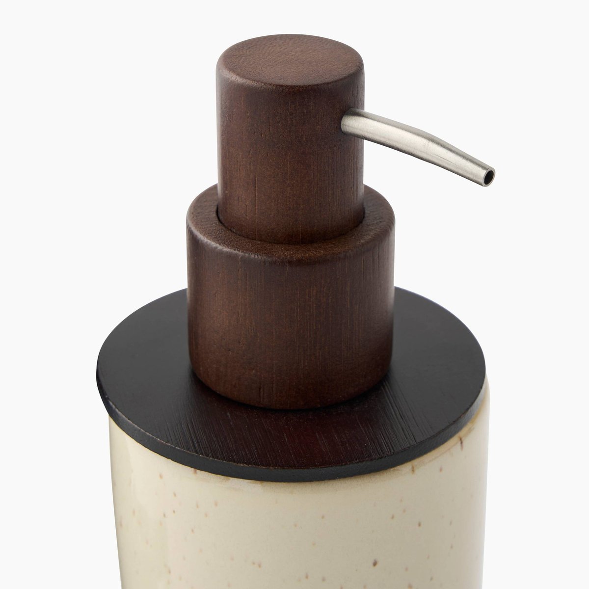 Distributeur de savon, 19x7,5x7,5cm, en céramique et bois beige, MONOPRIX