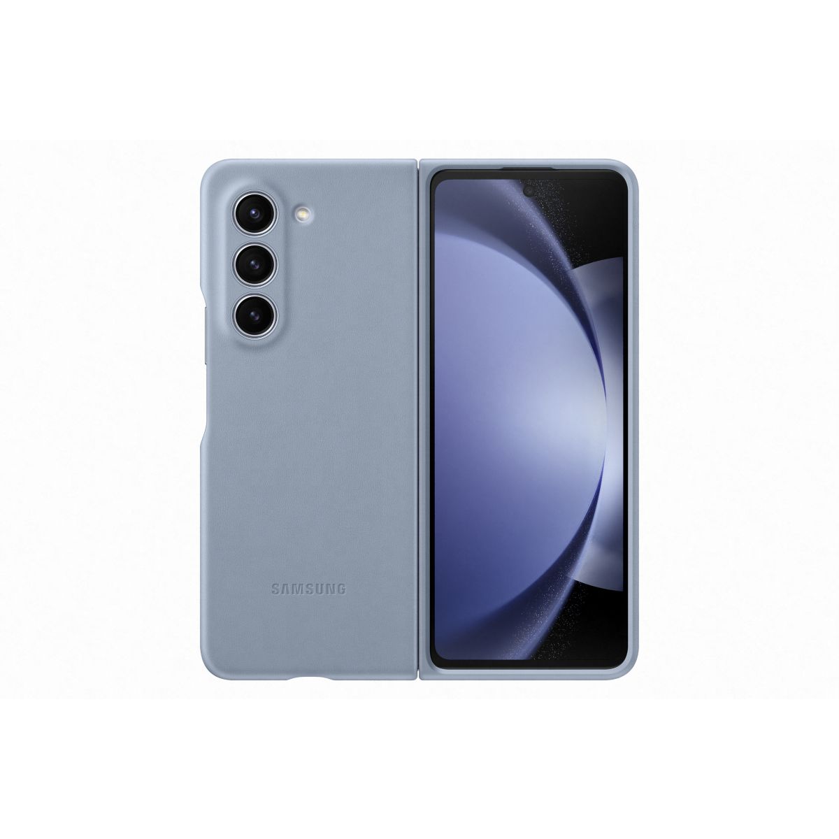 Coque Z Fold 5 Simili Cuir Bleu couleur unique, SAMSUNG