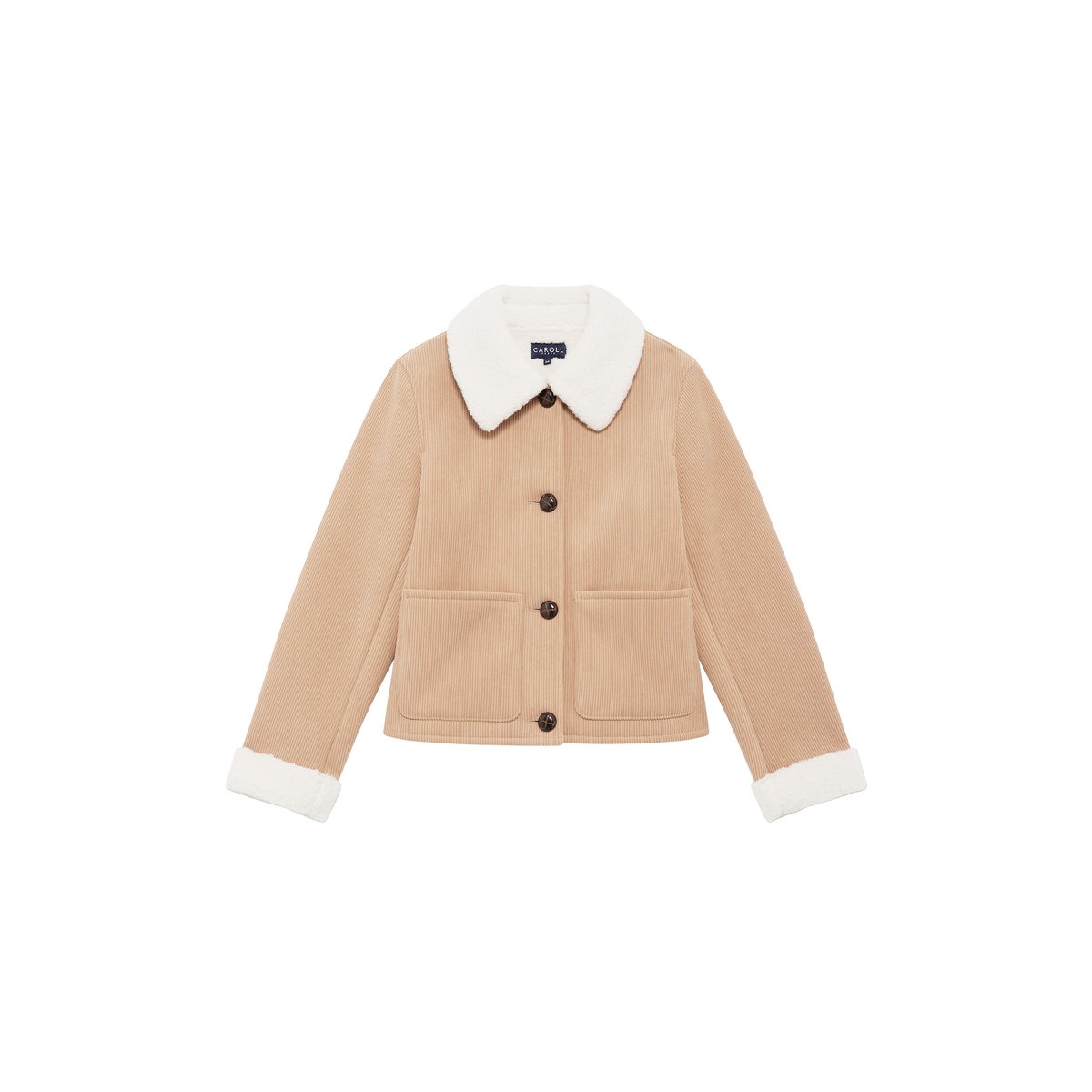 Veste droite col chemise VLYN marron clair, CAROLL