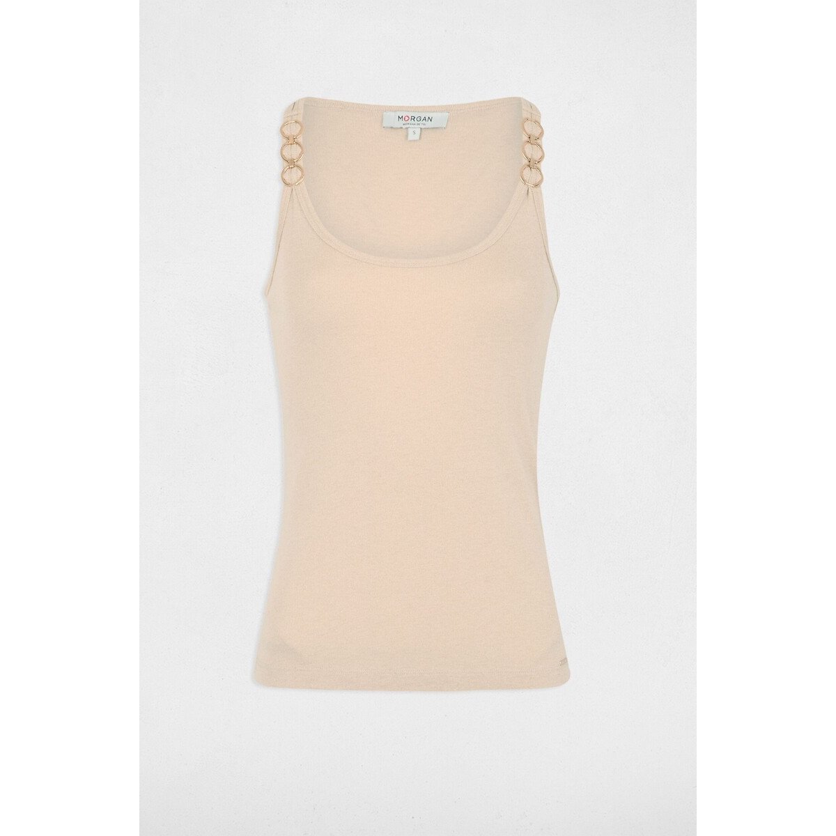 Tee shirt col rond fines bretelles blanc, MORGAN