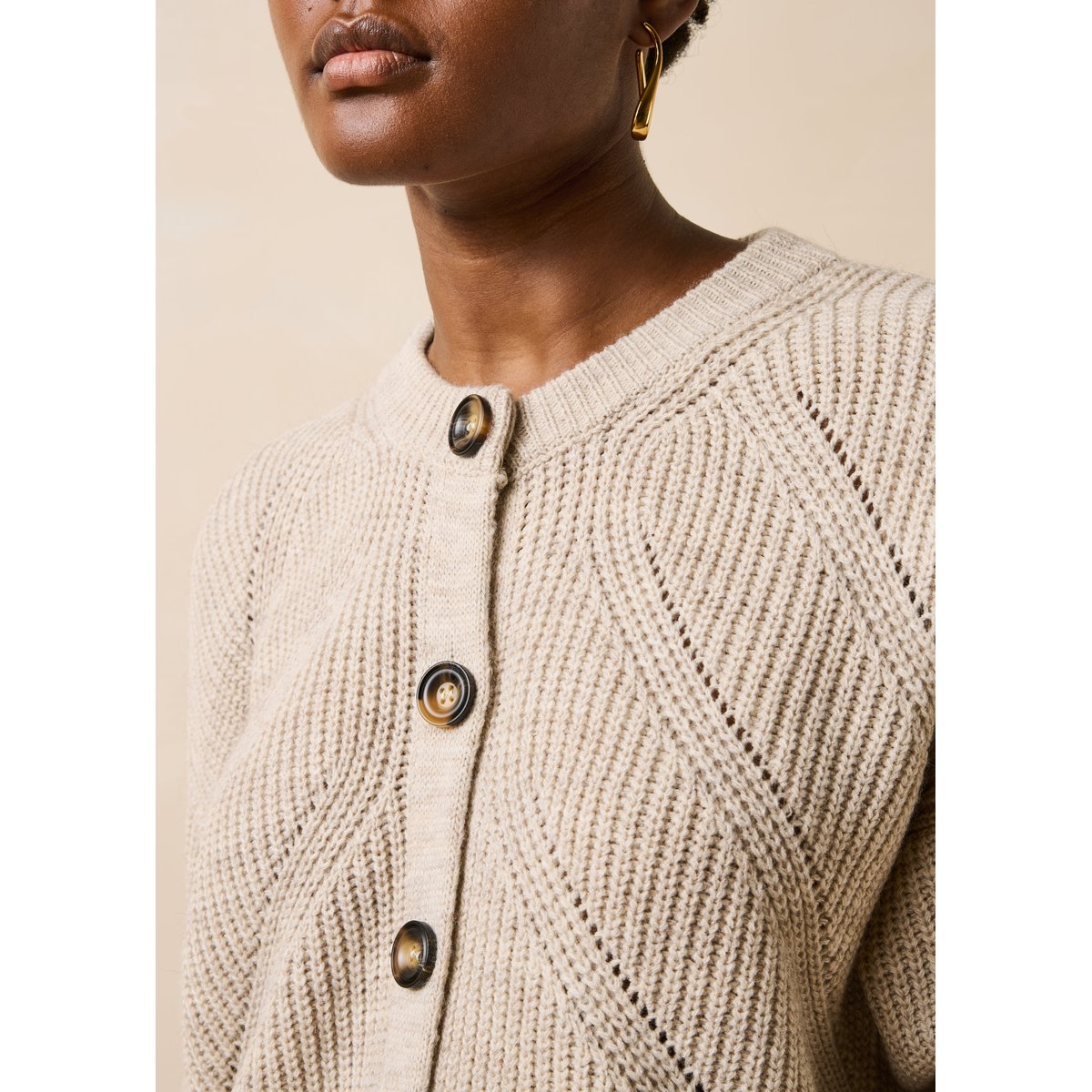 Gilet manches longues col rond greige, LA FEE MARABOUTEE