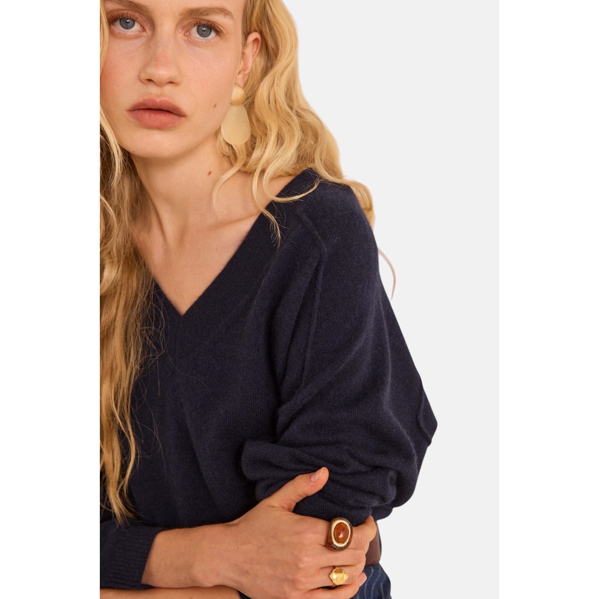 Pull col V en 100% cachemire 2 fils BARY marine, Maison 123