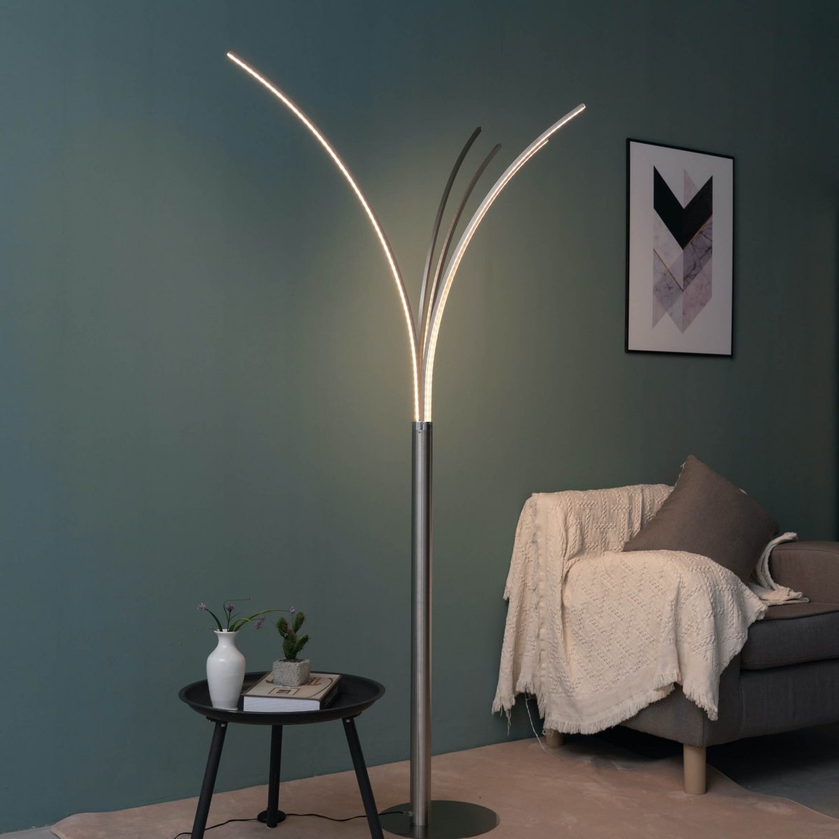Lampadaire moderne à quatre bras - LIVORNO nickel, KOSILUM