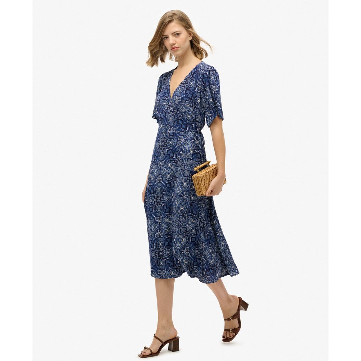 Robe Midi Portefeuille Imprimée cachemire bleu marine bandana, SUPERDRY