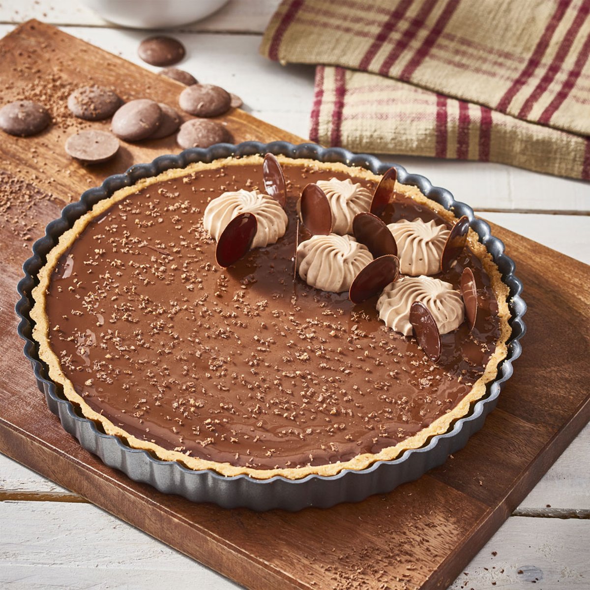 Moule à tarte 20 cm en acier antiadhésif fond fixe gris, DE BUYER