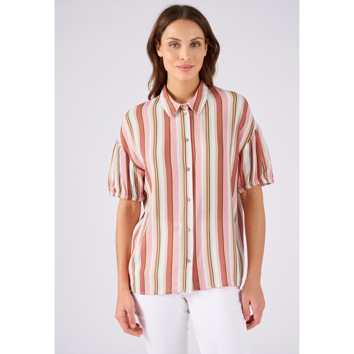 Chemisier rayé en tissu créponné pure viscose rose multicolore rayé, DAMART
