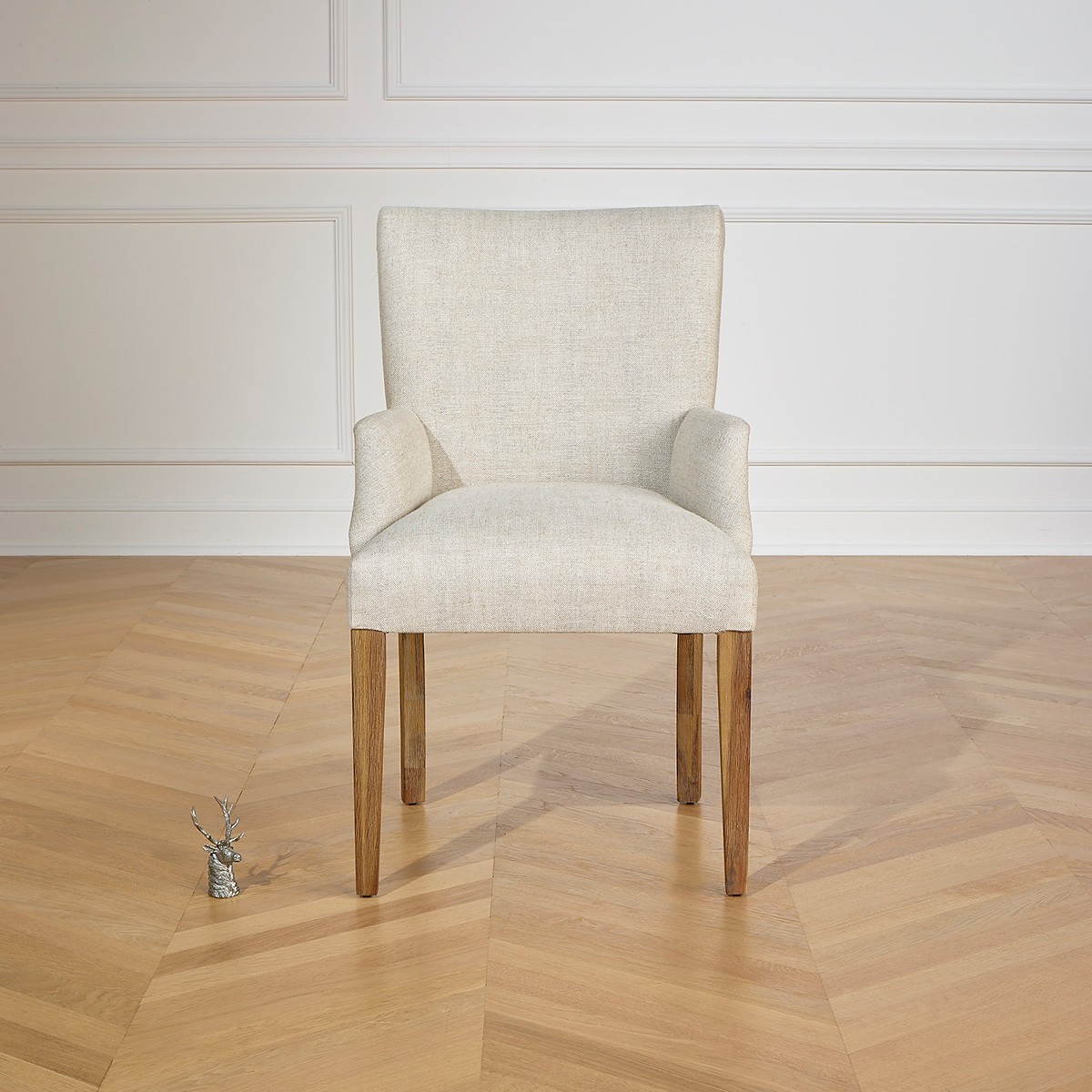 Fauteuil de table style moderne en bois massif et lin premium ALIX lin, ROBIN DES BOIS