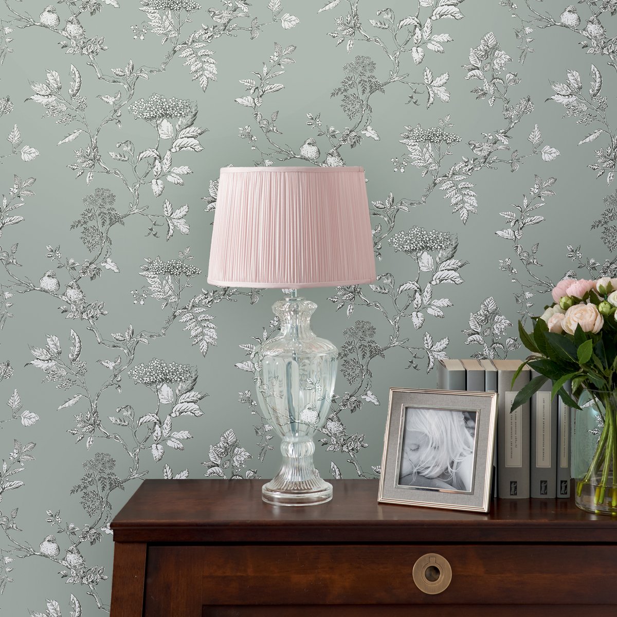 Papier peint Branches de sureau Elderwood vert bleuté, LAURA ASHLEY