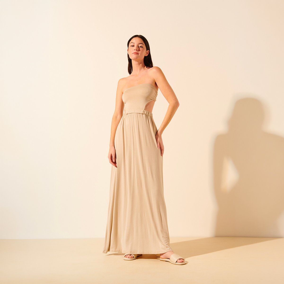 Robe fluide bustier NANCY beige sable, BENOA