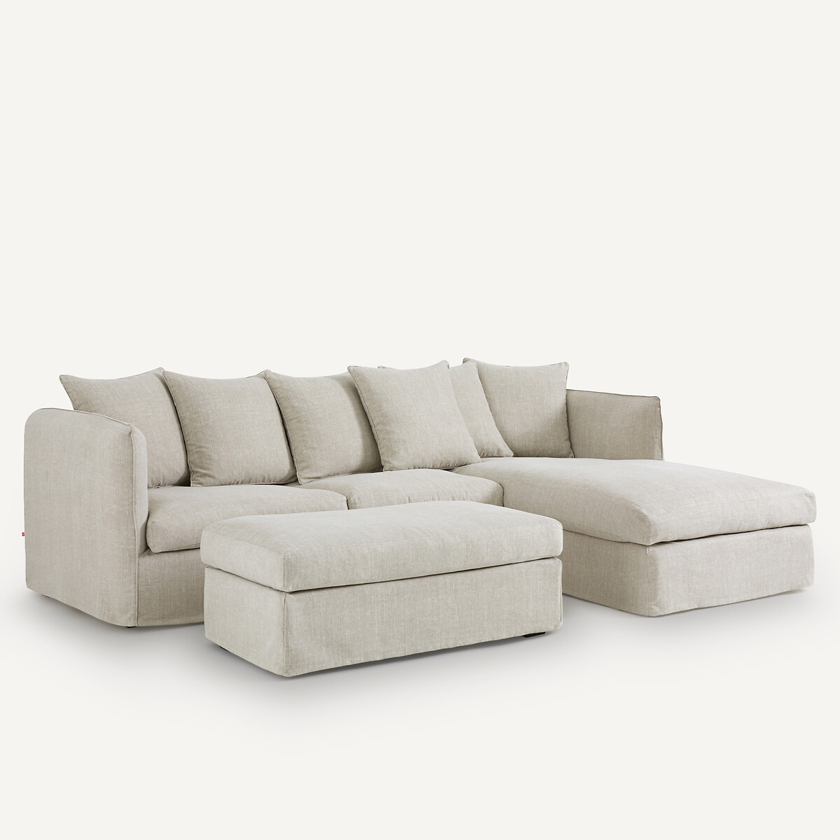Canapé d'angle, en coton et lin, Néo Chiquito beige, AM.PM