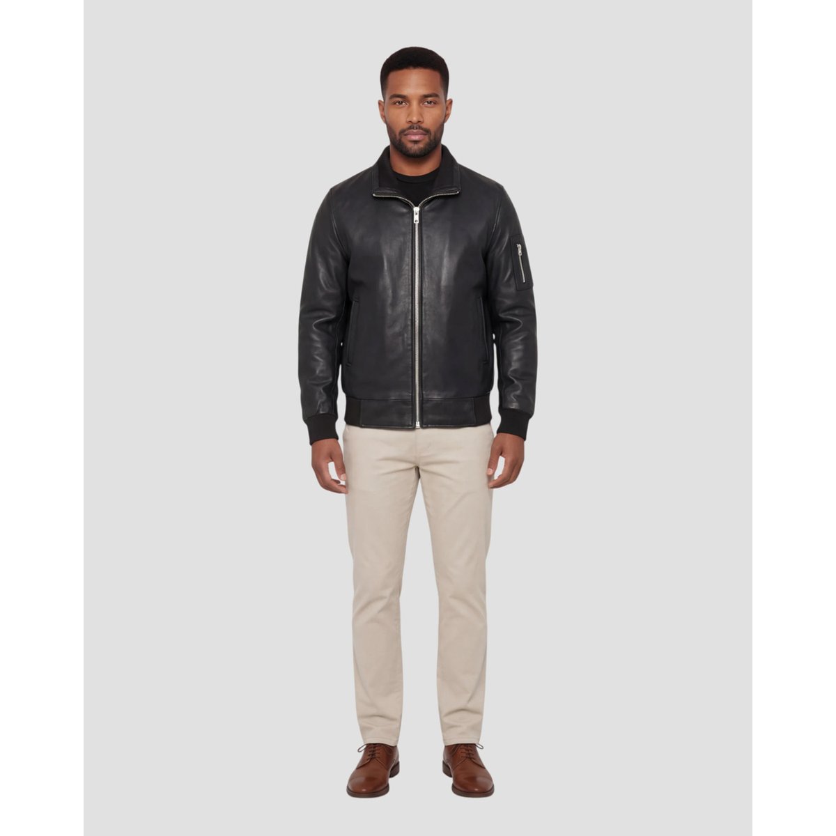Blouson col montant, cuir d'agneau noir, SCHOTT