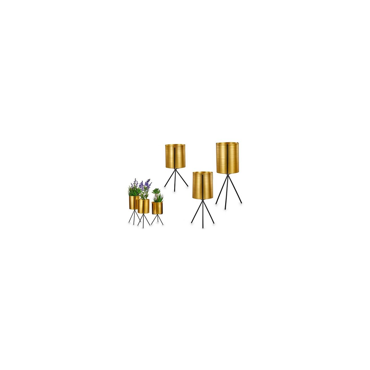 Set de 3 Cache-Pots sur Pied Ronds en Métal Noir et Doré doré, WADIGA