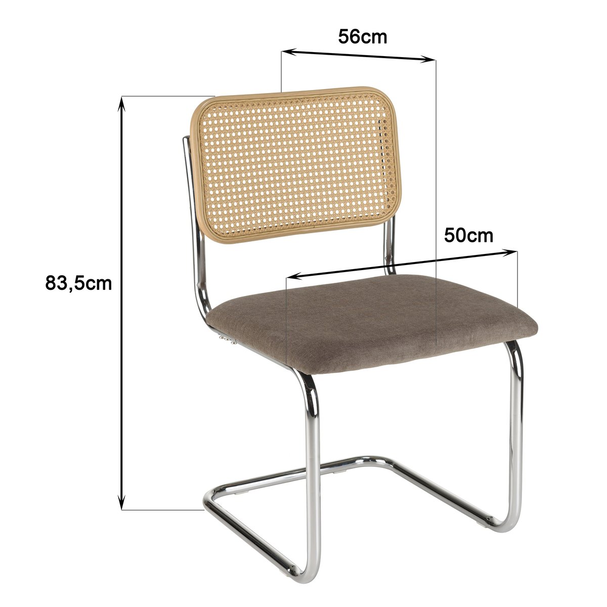 Chaise métal chromé assise velours taupe dossier rotin (lot de 2) LOANO taupe, PIER IMPORT
