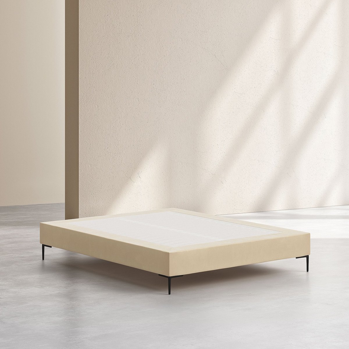 Sommier tapissier tissu NOTA crème, HABITAT