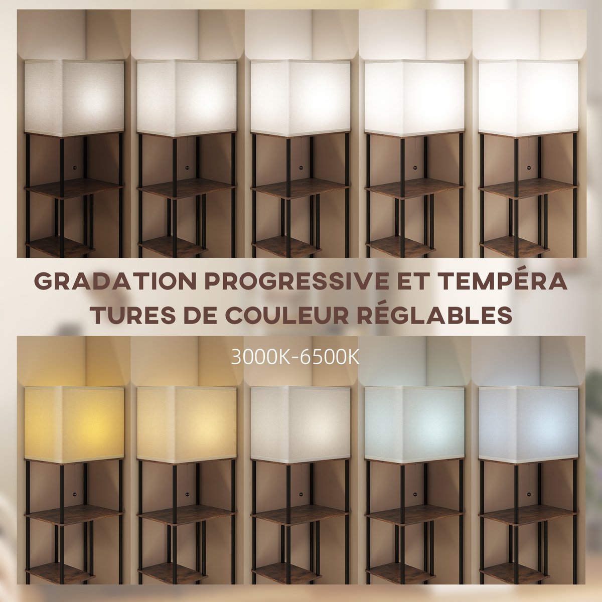 Lampadaire MDF Brun Rustique marron, HOMCOM